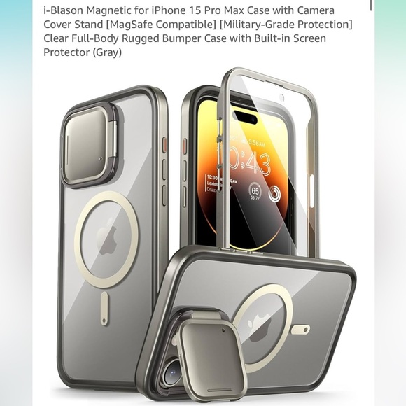 None Other - Gray Protective iPhone 15 pro max Case with Stand